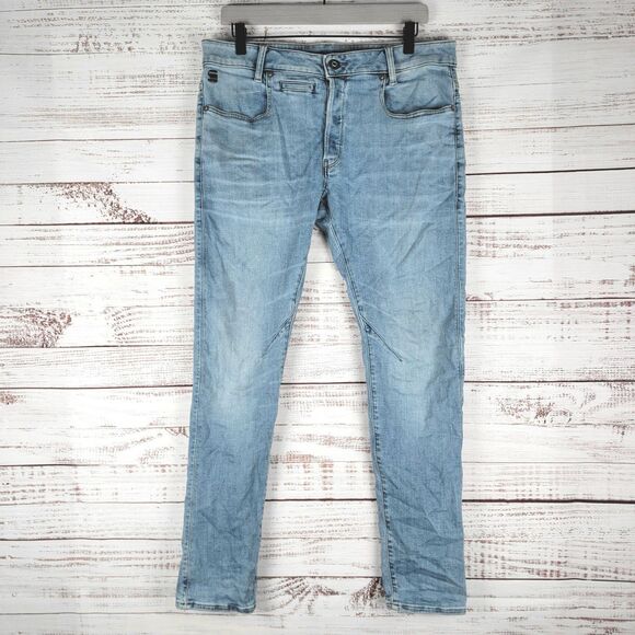 G-Star Raw Mens 34 x 32 D-Staq Slim 5-Pocket Button Fly Skinny Denim Blue Jeans - Picture 1 of 11